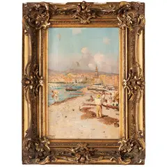 Giuseppe Giardiello, Napoli, 1887 - 1920 / Pescatori sulla spiaggia / Firmato G Giardiello, Napoli in basso a sinistra, oil on panel