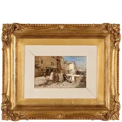 Eugenio Gignous, Milano, 1850 - Stresa, 1906 / Campiello con donne alla fontana / Firmato E Gignous in basso a destra, oil on panel