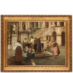 Alberto Prosdocimi, Venezia 1852 - 1925 / Venezia, donne intorno al pozzo / Firmato A Prosdocimi F in basso a sinistra, oil on canvas
