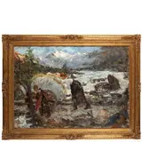 Leonardo Bazzaro, Milano, 1853 - Miazzina, 1937 / Raccolta del fieno, Cogne Valle d'Aosta / Firmato L Bazzaro in basso a destra, oil on canvas