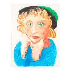 Celia with Green Hat, from Moving Focus (MCAT 268) by David Hockney, 1984, Lithograph in colors on HMP handmade paper, sold May 2025