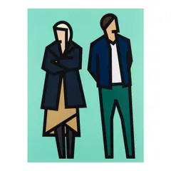 Stephanie and Joshua, from Standing Couples by Julian Opie, 2024, Relief with hand-coloring and collage on Museum Board, sold May 2025
