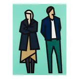 Julian Opie, Stephanie and Joshua, from Standing Couples, 2024, Relief with hand-coloring and collage on Museum Board
