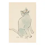 Andy Warhol, One Blue Pussy, from 25 Cats Name(d) Sam and One Blue Pussy (Feldman & Schellmann IV.68A), c. 1954, Offset lithograph with hand-coloring in watercolors on Ticonderoga Text laid paper
