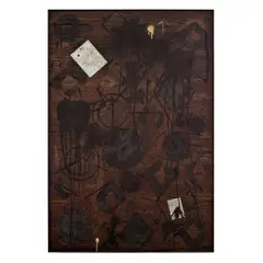 Rashid Johnson, Past, 2011, branded red oak flooring, red soap, wax, gold paint and mirror, in artist's frame