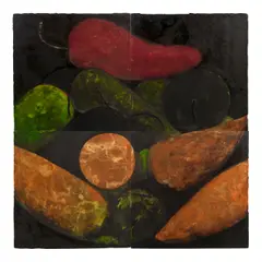 Donald Sultan, Peppers, 1989, latex, tar and spackle on linoleum tile laid on panel, in four parts
