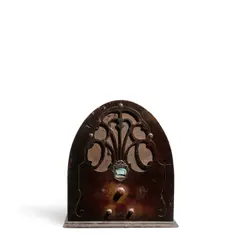 Majestic by Nam June Paik, 1975, single channel television set inside antique radio, sold May 2025