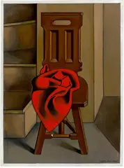 Henryk Berlewi, Stuhl mit rotem Tuch, 1950, Öl auf Leinwand