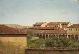 Dänisch, um 1820 & 30, Blick über die Dächer einer italienischen Stadt, Öl auf Velin, auf Pappe aufgezogen