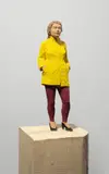 Frau mit gelber Jacke by Stephan Balkenhol, 2003, Wawaholz, bemalt. Höhe (mit Sockel): 165 cm (65 in.), sold May 2013