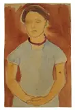 Paula Modersohn-Becker, Studie zum Bildnis ,Lee Hoetger vor Blumengrund', 1906, Aquarell und Bleistift auf Papier
