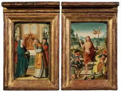 Schüler des Jan Baegert, Zwei Tafeln eines Christus-Altars: Darbringung im Tempel und Auferstehung Christi, Um 1520, Öl auf Eichenholz