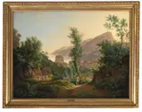 Josef Rebell, Ansicht der Stadt Vietri mit dem Blick auf Rieti und den Meerbusen von Salerno. Nach 1819, Öl auf Leinwand. Doubliert
