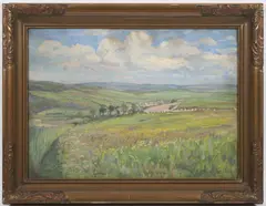 Josef Štolovský, Summer Landscape with Hills, 1932, oil on cardboard
