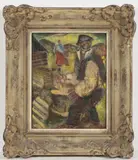 Alois Schneiderka, Wood Chopping, 1950, oil on cardboard