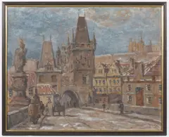 Alexandr J. Pelíšek, From the Charles Bridge, First third of 20th century, oil on cardboard