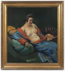 František Xaver Naske, Nude with a Fan, First half of 20th century, oil on canvas