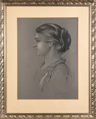 Jan Dědina, Profile of a Girl, 1927, charcoal, pastel, paper