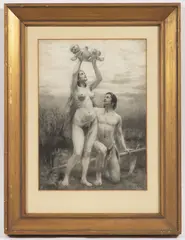 Emil Holárek, The Birth of Cain, Around 1910, pencil, charcoal, paper