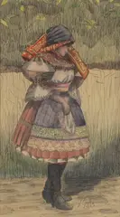 Joža Uprka, Girl in a Folk Dress, Around 1900, pen, watercolour, paper