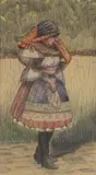 Joža Uprka, Girl in a Folk Dress, Around 1900, pen, watercolour, paper