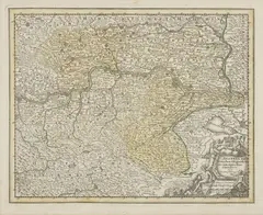 Map of Lower Austria by Christoph Weigel, 1724, coloured copper engraving, paper, sold Sep 2025