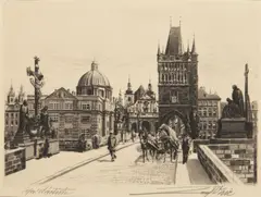 Josef Vaic, Two Views of Prague, First half of 20th century, etching, paper