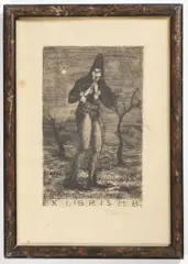 František Kobliha, Ex Libris - Pied Piper, First half of 20th century, drypoint on paper