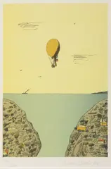 Kamil Lhoták, Baloon Between the Cities, 1984, lithography on paper