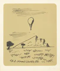 Kamil Lhoták, Baloon in a Rocky Landscape, 1982, serigraphy, papír