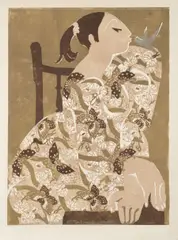 Alena Antonová, Girl with a Bird, Before 2015, lithography, paper
