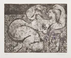 Alena Antonová, Nude with Flowers, Around 2000, etching, paper