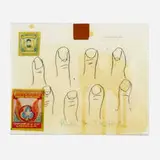 Donald Baechler, Rush to Justice, 1998, pencil, ball point pen, acrylic paint, industrial varnish, and paper collage on canvas board