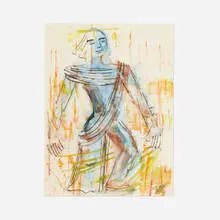 Untitled (Somber Statue) by I. Rice Pereira, 1959, watercolor and mixed media on paper, sold Jun 2022