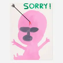 Sorry! by David Shrigley, 2012, acrylic and ink on paper, sold Jun 2022