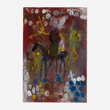 Purvis Young, Figures and Horse, oil on paper