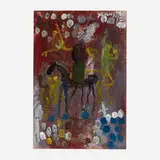 Purvis Young, Figures and Horse, oil on paper
