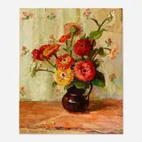 Jane Peterson, Zinnias, oil on board