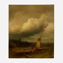 Loading the Lighter by Hermann Herzog, oil on canvas, sold May 2022