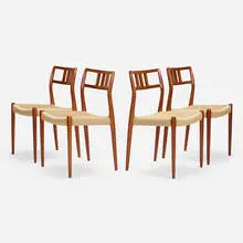 Niels O. Møller, Dining chairs model 79, set of four, c. 1965, teak, jute