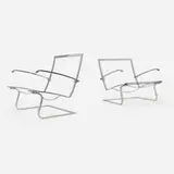 Tugendhat chair frames, pair by Ludwig Mies van der Rohe, stainless steel, sold May 2025