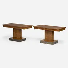 Art Déco, Consoles, pair, c. 1940, mahogany, steel