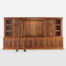 Thomas Moser, Custom library cabinet, walnut, glass, enameled and patinated steel, casters