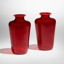 Monofiori Rigadin vases, pair by Venini, 2001, ribbed glass with applied lip, sold May 2025