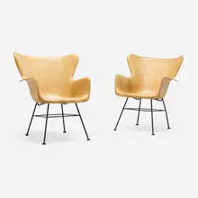 Lawrence Peabody, Chairs model PF1, pair, c. 1954, molded fiberglass, lacquered steel, rubber, plastic