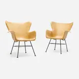 Lawrence Peabody, Chairs model PF1, pair, c. 1954, molded fiberglass, lacquered steel, rubber, plastic