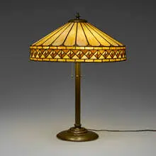 Duffner & attribution Kimberly, Table lamp, c. 1915, lead glass, patinated bronze