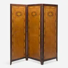 Arts & Crafts, Three-panel screen, stained birch, painted wood