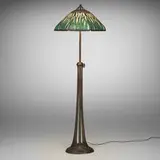Handel, Cattail floor lamp, patinated metal, painted slag glass