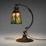 Handel, Cattail piano lamp, bronzed metal, painted glass